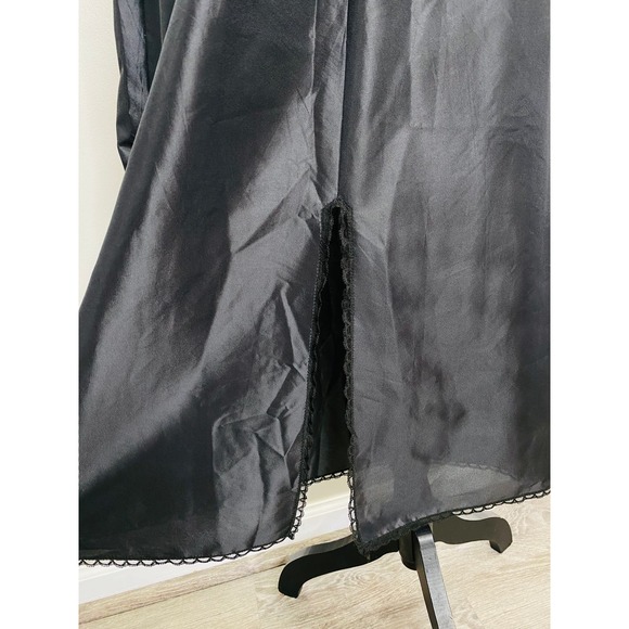 Vintage Vassarette Black Nylon Skirt Slip Women Medium Front Slit Long MCM Femme - Picture 5 of 7
